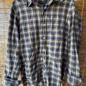 Retro Plaid Blue and Brown Casual Button Down Shirt